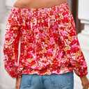 KIRUNDO Off The Shoulder Tops for Women 2026 Spring Summer Tops Boho Floral Blouse Long Sleeve Shirts Fashion Clothing (S)
