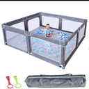 Todale Baby Play Yard - 70 x 59 in, Grey - Extra Large Mesh Playpen for Babies & Toddlers - Tear-Resistant Oxford Fabric & Suction Cup Feet - Breathable Zipper Gate & 360° Visibility