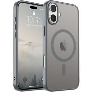 SUPFINE Magnetic for iPhone 16 Plus Case(Compatible with MagSafe)(Military Grade Drop Protection) Slim Translucent Matte Shockproof with Anti-Fingerprint Phone Case,Gray