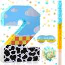 Poen Cow Number Piata for Kids Birthday Decorations Toy Game Cow Birthday Piata with Stick Blindfold and Confetti Blue Sky and White Cloud Candle for Boy Girls Party Inspire Decor(Number 2)