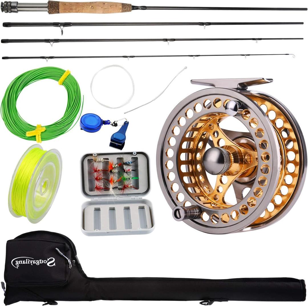 Sougayilang Fly Fishing Rod Reel Combos with Lightweight Portable Fly Rod and CNC-machined Aluminum Alloy Fly Reel,Fly Fishing Complete Starter Package (Fly Fishing Full Kit 5-6#)