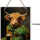 Highland Cow Decor, St Patricks Day Decor, St. Patrick's Day Decorations, Highland Cow Wooden Sign Home Office Living Room Kitchen Coffee Bar Hanging Wall Art Decorations 10 X 8 Inches