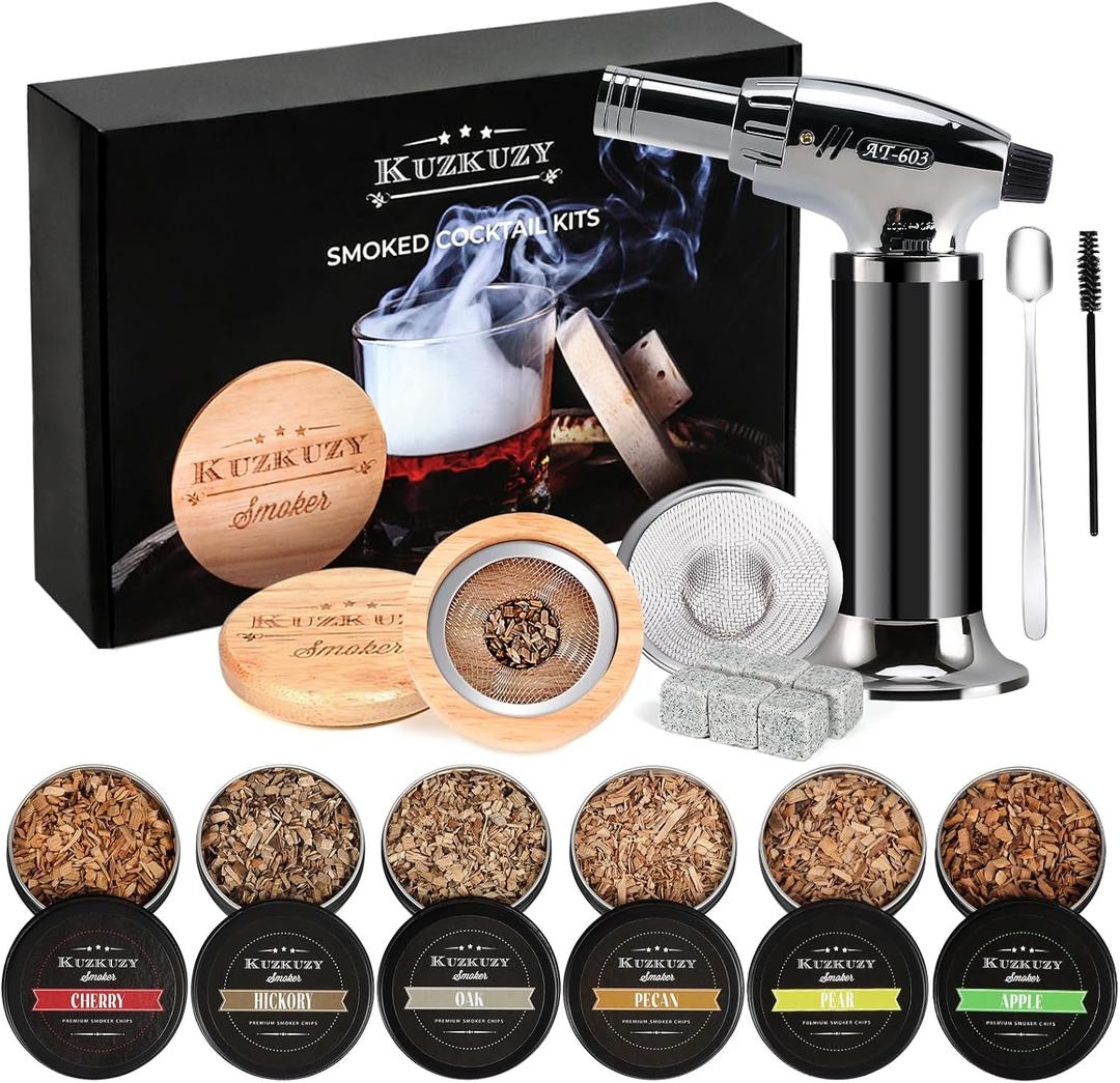 Cocktail Smoker Kit with Torch  6 Flavors Wood Chips  Bourbon, Whiskey Smoker Infuser Kit, Old Fashioned Drink Smoker Kit, Birthday Bourbon Whiskey Gifts for Men, Dad, Husband (Without Butane)