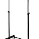 LiaMeE Adjustable Clothing Rack for Hanging Clothes, Heavy Duty Garment Rack with WheelsFree Standing Rolling Clothes Rack with Shelf & Grid, Easy Assembly Standard Rod, Black & Chrome