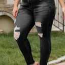 LALAGEN Women 2026 Plus Size Skinny Jeans Stretchy High Waisted Ankle Jean Destroyed Ripped Denim Pants 1X-5X (Black)