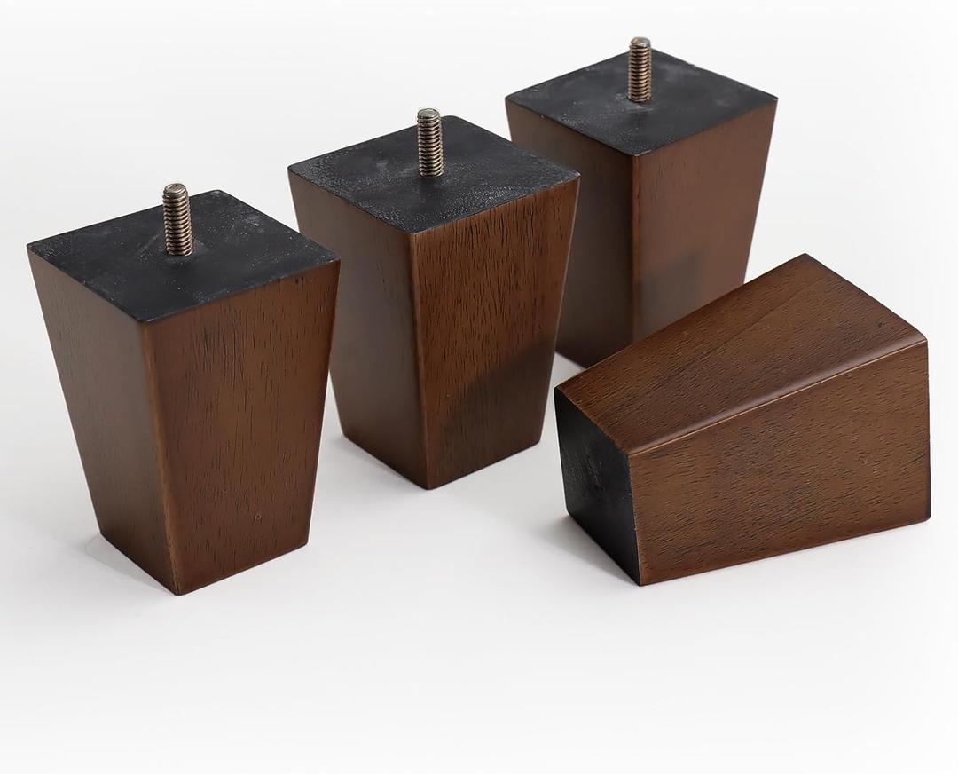 WEKIS Solid Wooden Furniture Legs 4 Inch, Natural Wood Mid Century Brown Square Legs Furniture Replacements Feet for Couch Legs, Sofa Legs, Cabinet Legs, Bench Legs, Bed Legs, Set of 4
