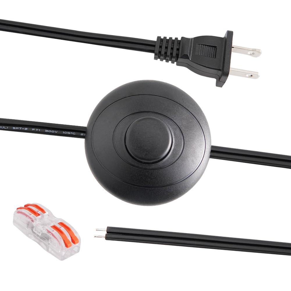 6ft Foot Switch Lamp Cord Replacement, Black Floor Light Switches with Plug, Foot Tapper Pedal Lamp Wire Switch, AC 125V Step ON Off Push Button, Repair DIY Replace Footswitch Fixtures