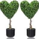 2 Sets 23.62 Inches Artificial Heart Boxwood Topiary Outdoor, Valentine's Day Heart Shaped Topiary Trees, Faux Boxwood Outdoor Valentines Decoration with Planter Pots for Home Porch Decor