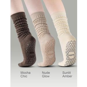 Juclise Non-Slip Yoga Socks for Women Breathable Grippy Workout Socks for Pilates Barre Gym & Meditation (US, Alpha, Medium, Regular, Regular, Sunlit Amber + Nude Glow + Mocha Chic), M