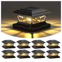 8 Pack Solar Post Cap Lights Outdoor Waterproof, Fits 4x4, 5x5, 6x6 Wooden & Vinyl Fence Decks, Edison LED Bulb with Warm & Cool White Light Modes (Classic Black, 8)