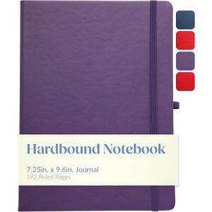 Eccolo Hardbound Writing Journal, Cool Jazz, 192 Pages of Cream Lined Paper with Elastic Band Closure, Lay Flat Design, Interior Gusset Pocket and Double Bookmarks (Eggplant, 7.25-x-9.6 Inches)