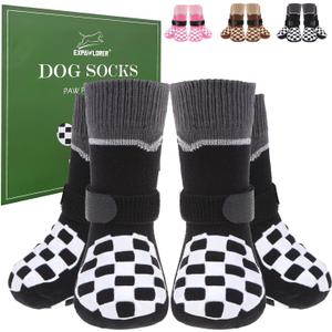 EXPAWLORER Dog Socks to Prevent Licking Paws with Grippers for Hot Pavement & Hardwood Floors Anti Slip, Reflective Dog Shoes Booties Boots & Paw Protectors with for Small Medium Large Senior Dogs XL