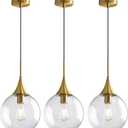 Pendant Lights Kitchen Island: 3 Pack Gold Light Fixture Modern with Clear Glass - 10 Inch Mid Century Globe Kitchen Lighting Fixtures Ceiling for Foyer Bedroom