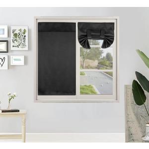 PI Blackout Curtain, Privacy Thermal Insulated French Door Curtain for Glass/Classroom/Sliding Door - Tie up Shade 1 Panel (W34XL40, Black) (34"W x 40"L (Pack of 1))