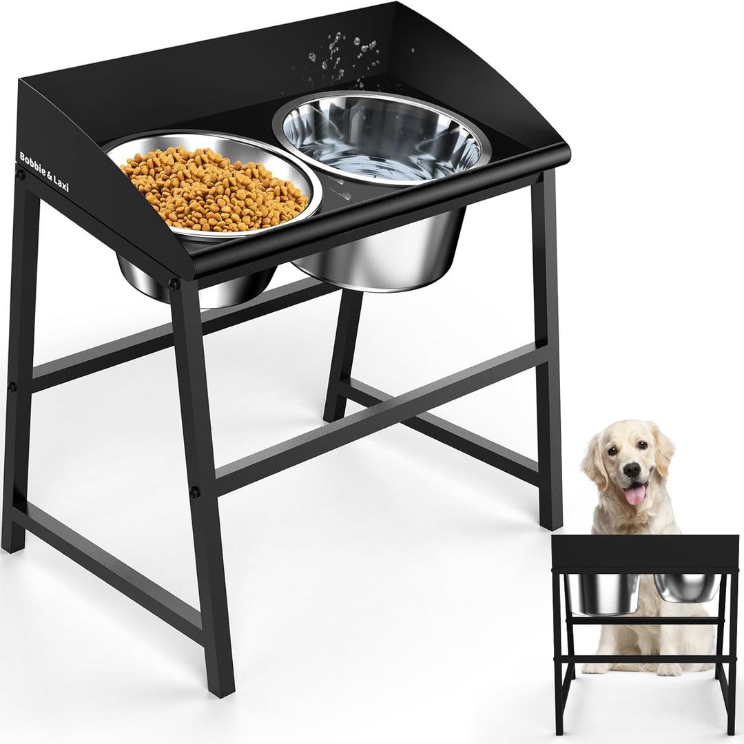Elevated Dog Bowls Large Breed, 15" Tall No Spill Tilted Water Bowl for Dogs with Stand, Full Metal & Stainless Steel Raised Dog Bowl Design for Indoor and Outdoor Use