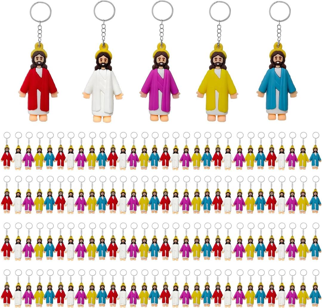 25 Or 50 Or 100 Pack Christian Multi-Colors Rubber Jesus Figures Keychains
