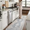 DEXI Kitchen Floor Mats Anti Fatigue, 23x86 Large Long Cushioned Vintage Runner Rug Waterproof, Standing Comfort Memory Foam Padded for Front Sink Laundry Office, White
