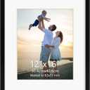 Hoikwo 1 pack 12x16 Black Plastic Frame with Plastic Cover matted to 8.5x11, for 8.5 by 11 Certificate Document Award with Mat, Display 12x16 Photo Frame without Mat, Only for Wall Hanging