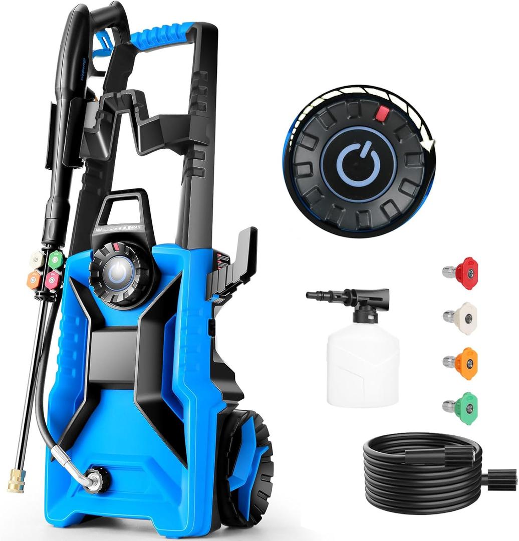 Electric Pressure Washer,5000 PSI 4.0 GPM Adjustable Pressure,Power Washer Electric Powered with Foam Cannon,4 Nozzles,33FT Hose and 500ml Soap Bottle for Home/Cars/Driveways/Patios/Fences(Blue)