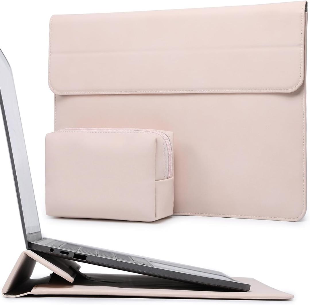 HYZUO 15-16 Inch Laptop Sleeve Case with Stand Feature for MacBook Pro 16 M4/M3/M2/M1 Pro/Max 2025-2019, XPS 15, MacBook Pro 15 2015-2012, Samsung Galaxy Book Flex/Pro 15, Apricot