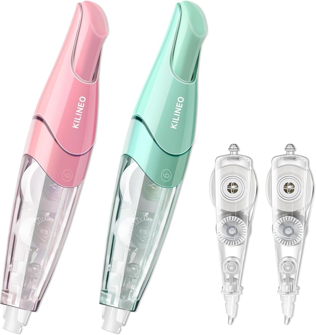 Refillable Retractable White Correction Tape, Pen Shaped Smooth Pull Out Set, Japanese Aesthetic Cute Office Supplies, 4 PCS (ZH-67)