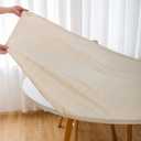 Subakvo Round Vinyl Fitted Tablecloth, Waterproof Elastic Table Covers Wipeable Flannel Backed Tablecloths for Picnic Camping Indoor and Outdoor (Beige Wood, Fits 45" - 56" Diameter Tables)