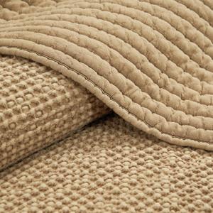 PHF Stone-Washed Waffle Quilt Set King Size (106"x90") - 100% Cotton Cover, 3PC Lightweight Striped Channel Quilted Bedspread with Polyester Fill, Soft Vintage Coverlet for Home Decor, Light Khaki