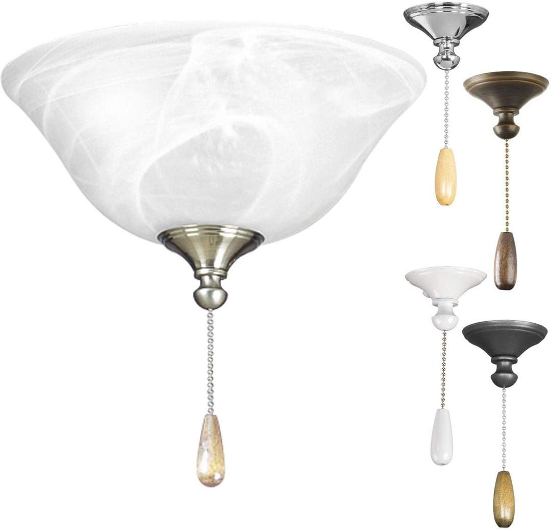 Progress Lighting 2-Light Ceiling Fan Light Kit for AirPro Collection Ceiling Fans, Classic Tranisitonal Style with Alabaster Style Glass Bowl, Includes 2 LED Light Bulbs and Finials in 5 Colors (Unfinished)