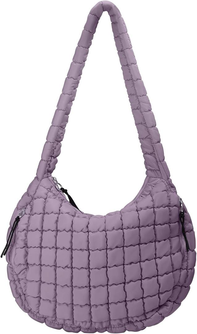 Puffer Tote Bag for Women Large Quilted Tote Bag Quilted Carryall Bag Soft Puffy Crossbody Bag Hobo Handbags Puff Purse (Medium, Dark Purple)