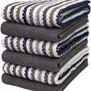 Premium Kitchen Towels (16”x 26”, 6 Pack) | Large Cotton Kitchen Hand Towels | Popcorn Striped Design | Dish Towels | 430 GSM Highly Absorbent Tea Towels Set with Hanging Loop | Gray