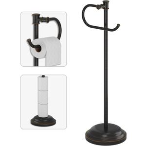 BESy Toilet Paper Holder Free Standing Bathroom Toilet Tissue Holder Stand for Floor Toilet Paper Roll Holder with Storage Hardware Accessories Rack Hand Towel Bar Oil Rubbed Bronze Stainless Steel