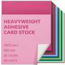 12x12 Inch Colored Sticker Paper Sheets Heavyweight Printable Sticky Back Cardstock 250GSM for DIY Stickers, Printers 40 Sheets