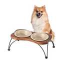 Havniva Ceramic 6.3-inch Raised Double-Bowl Set with Non-Slip Stand, 1.5 Cup Food or 15 oz Water Dishes for Small Dogs, Wide Opening with Rounded Edges(Oat Beige)