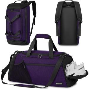 Gym Bags for Men Women 40L Large Gym Backpack Multiple Pockets Sport Duffle Bags with Shoe & Wet Compartment for Workout Travel Weekend Overnight Purple