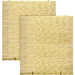 DoubleFill 2 Pcs Bamboo Shades Outdoor Reed Roll up Blinds 48" W x 72" H Blackout Sunshade Cordless Bamboo Blinds for Home Porch, Patio & Windows Decor Shutters Sunlight Privacy Screen(Natural)