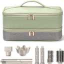 Double-Layer Travel Carrying Case for Shark Flexstyle/FlexFusion Airwrap Brush Hair Dryer , Waterproof PU Leather Hair Tool Organizer for Shark Flexstyle /Dyson Airwrap Styler Travel Accessories, Green