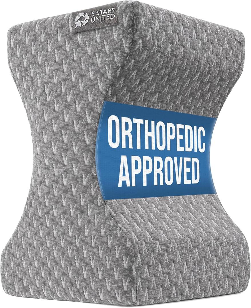 5 STARS UNITED Large Knee Pillow for Side Sleepers - Hip Pain Relief, Memory Foam Leg Cushion for Side Sleeping - Between Legs Pillow for Sciatica & Lower Back Pain, Gray