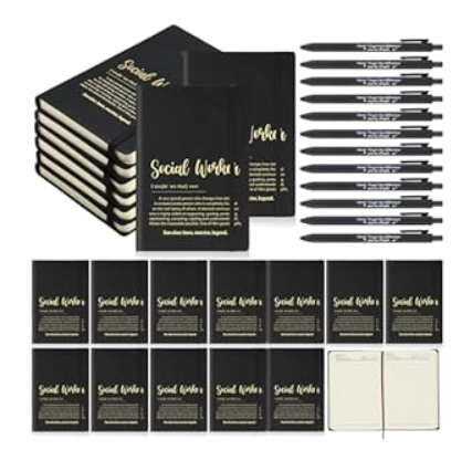 Supervitae 48 Pcs Social Worker Appreciation Gifts Set 24 Mini Notepads Journal 24 Ballpoint Pen Thank You Gifts Bulk for Xmas Coworker Employee Teacher Nurse Volunteers Office (Black)