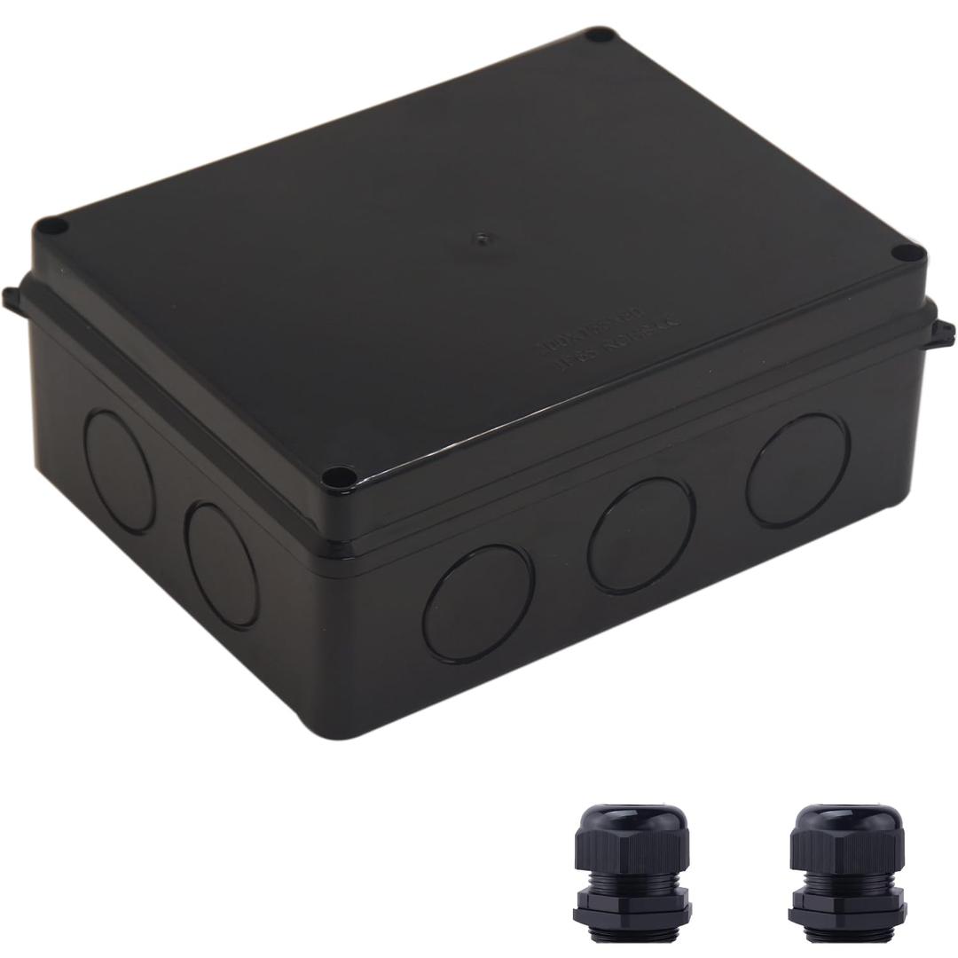 Electrical Box, Outdoor Waterproof Box IP65 Junction Box with Reserved Holes,ABS Plastic Project Box Power Cord Enclosure Black 7.9 x 6.1 x 3.1 inch(200x155x80mm)