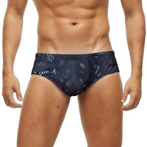 Arcweg Men's Swimming Trunks Briefs Low Waist with Removable Pad Swimwear Elastic Beach Shorts Boxers Underwear (Medium, Triangular Grey Leaves)
