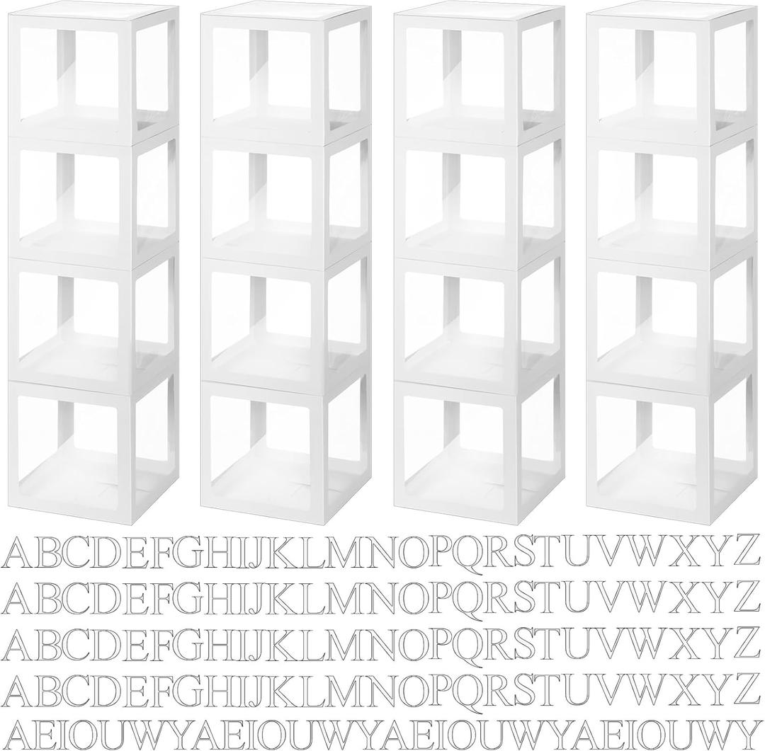 Thyle 16 Pcs Transparent Balloon Boxes Clear Balloon Boxes with 132 Letters for Baby Shower Gender Reveal Grad Birthday Party Bridal Wedding Anniversary Backdrop Decoration