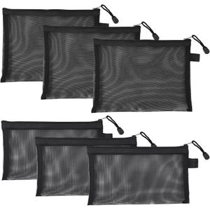 6 Pack Mesh Pouch with Zipper, Small Makeup Bag Organizer for Travel, Cosmetic & Toiletry, Versatile Organizer Pouches for Purse, Diaper Bag, Electronics & Pencil Case, Black 