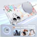 2 x PIXIU Case for iPhone 16 Compatible with Magsafe, Laser Glossy Pattern,Cute Curly Wave Clear TPU Bumper Military Grade Drop tection Phone Cover for Women/Girls -Pink Flower