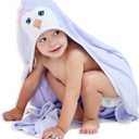 HIPHOP PANDA Hooded Towel - Rayon Made from Bamboo, Bath Towel with Bear Ears for Newborn, Babie, Toddler, Infant - Absorbent Large Baby Towel - Purple Penguin, 37.5 x 37.5 Inch