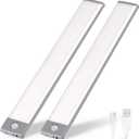 Rechargeable Motion Sensor Led Lights Ultra Thin Softer Under Counter 54-LED Closet Lighting Battery Operated Light Kitchen Under Cabinet Lighting Stick On Lights Night Light Wireless Light (2PACK) (12.7 in-54LED-2PACK, Silver White Light)