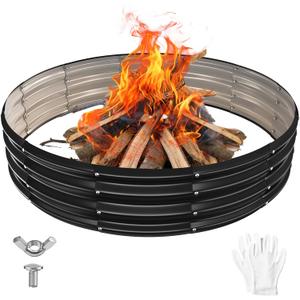 YSEJOMP 60 Inch Round Galvanized Fire Pit Ring/Fire Ring - Foldable and Perfect for Outdoor Gatherings and Campfires in The Yard/Garden/Park/Beach (Black+Gray, 5 FT Diameter+1 FT Tall)