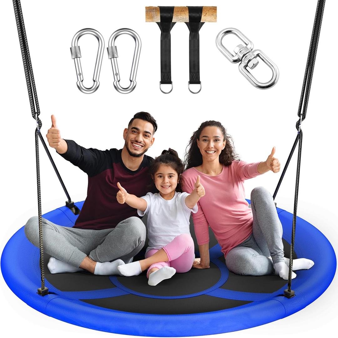 43" Saucer Tree Swing for Kids Adult, 700lbs Weight Capacity, Waterproof Flying Saucer Swing with Adjustable Hanging Straps, Swing Seats for Backyard Outdoor Indoor Playground, Blue