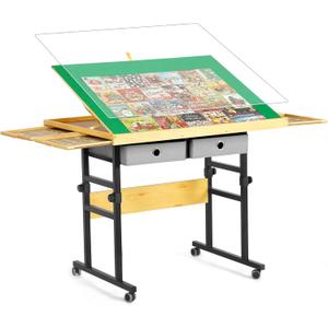 34.25" x 25.2"Adjustable Puzzle Table with 4+2 Drawers, Non-Slip Surface Puzzle Board, Tilting & Height Adjustment, 360 Wheels, and Protective Cover for mom