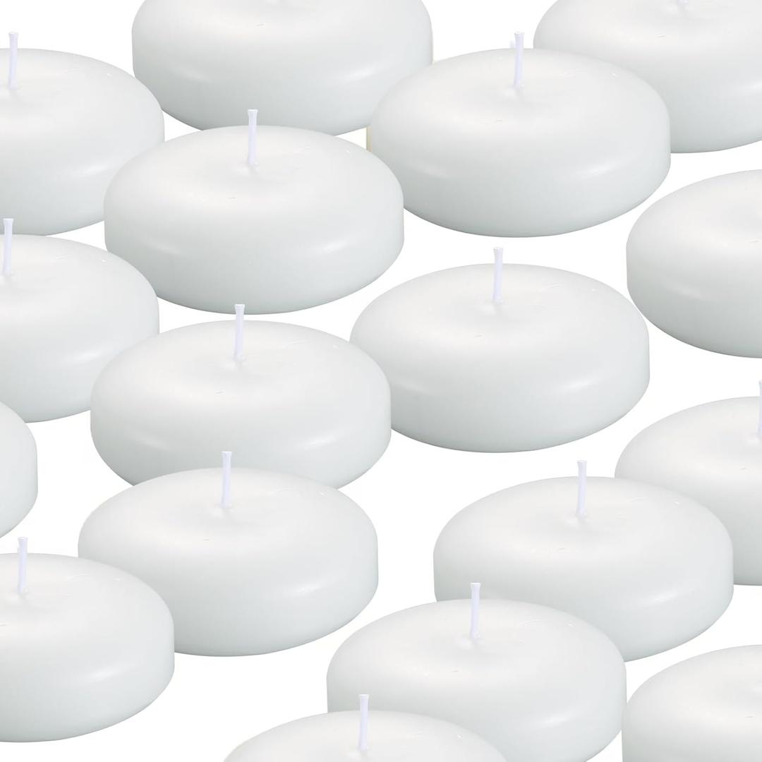 24 Pack Floating Candles, 3 White Unscented Dripless Wax Burning Candles, for Weddings, Party, Cylinder Vases, and Home Decorations