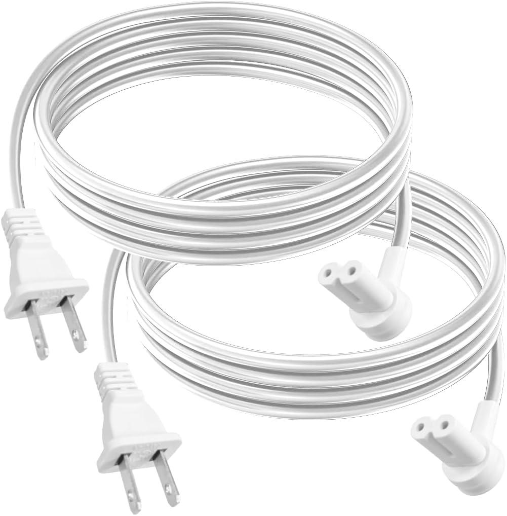 (2-Pack) Long Power Cords Compatible with Sonos Era 100 and Era 300 Speakers, Extended Reach, Enhanced Flexibility, and Durability, Secure Connection (12-Foot) (White)